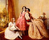 Abraham Solomon A Portrait Of Two Girls With Their Governess painting